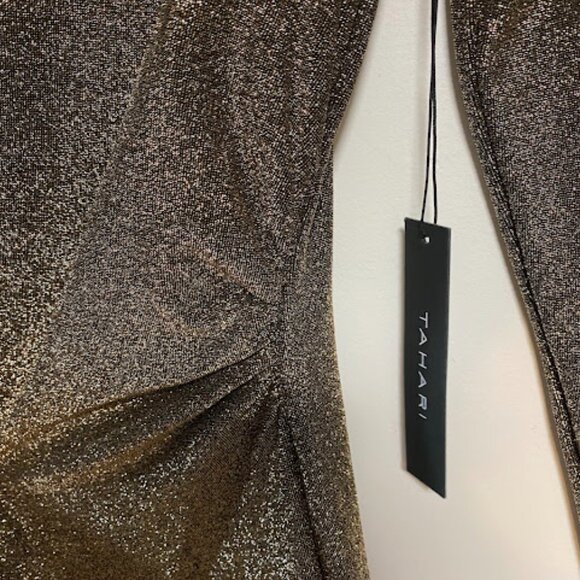 Tahari Metallic Bronze Long-sleeve Women's Ruched Mini Dress Size S NWT - Picture 6 of 12